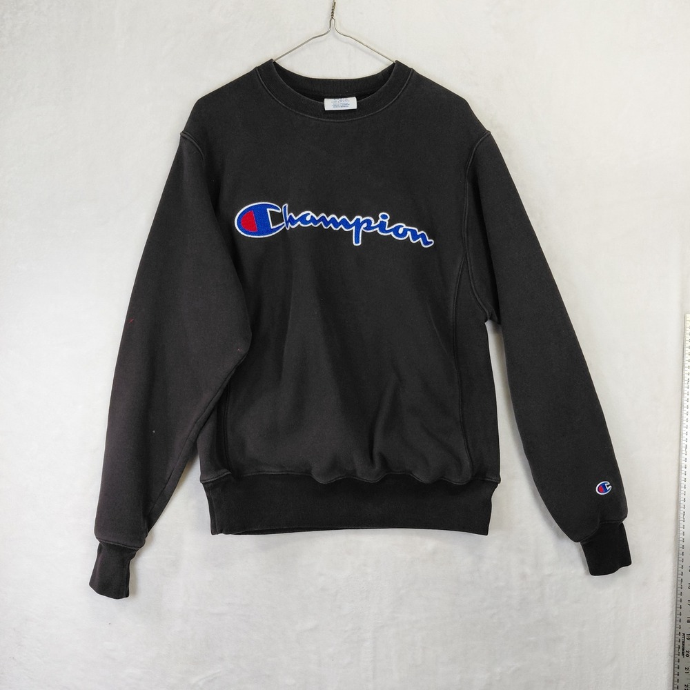 Champion Reverse Weave Sweatshirt Mens Small Black Script Logo Pullover